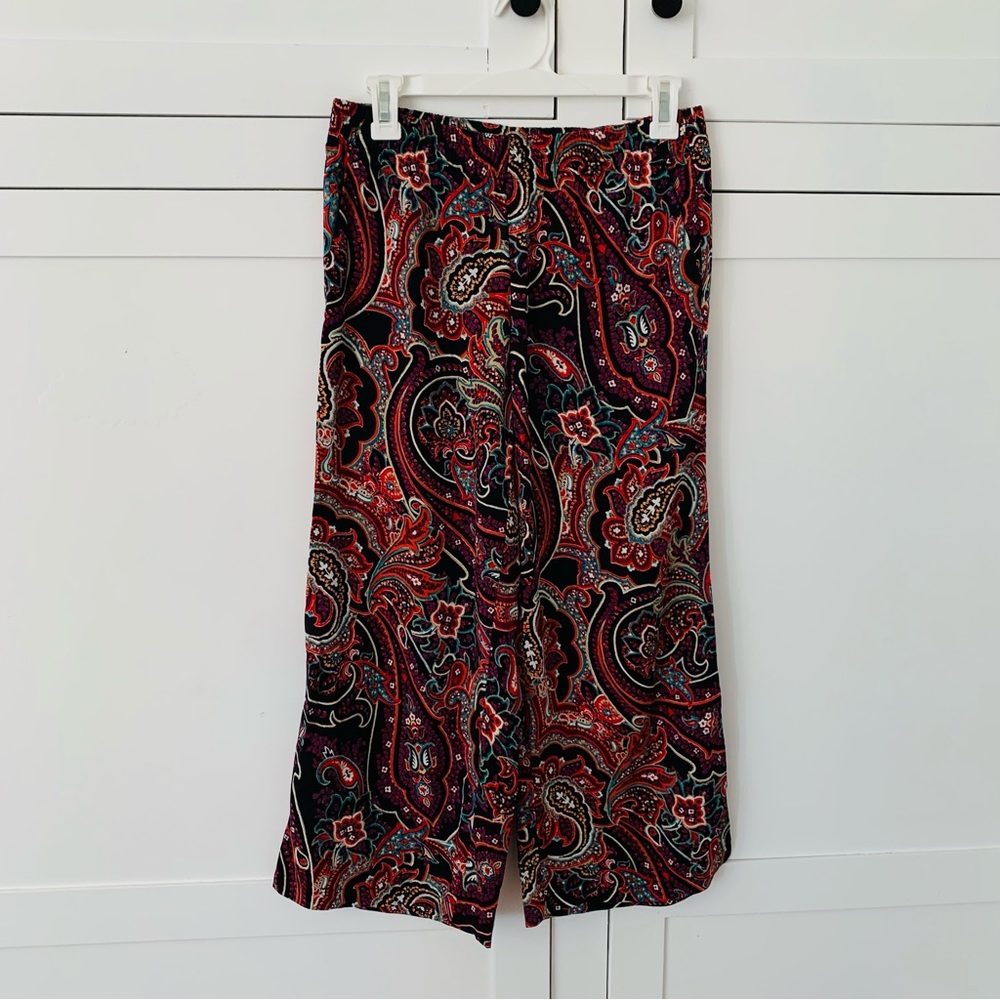J.Jill Black Paisley Purple Print Petite Pull On Pants Size XSP